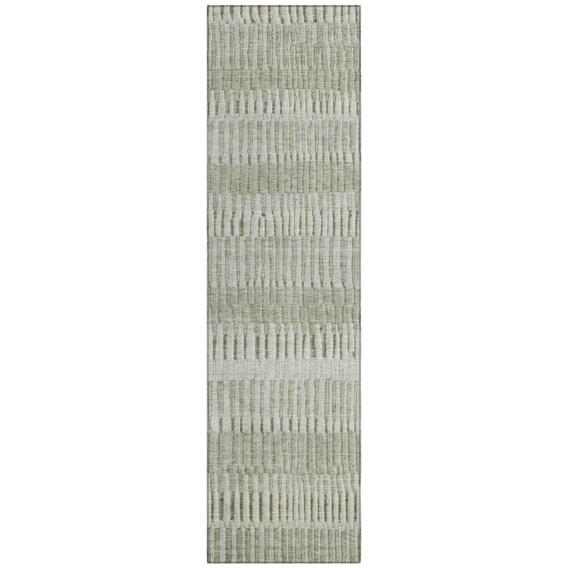 Machine Washable Indoor/Outdoor Chantille ACN2807 Stripes Rug, 2'3" x 7'6" Runner, Sage