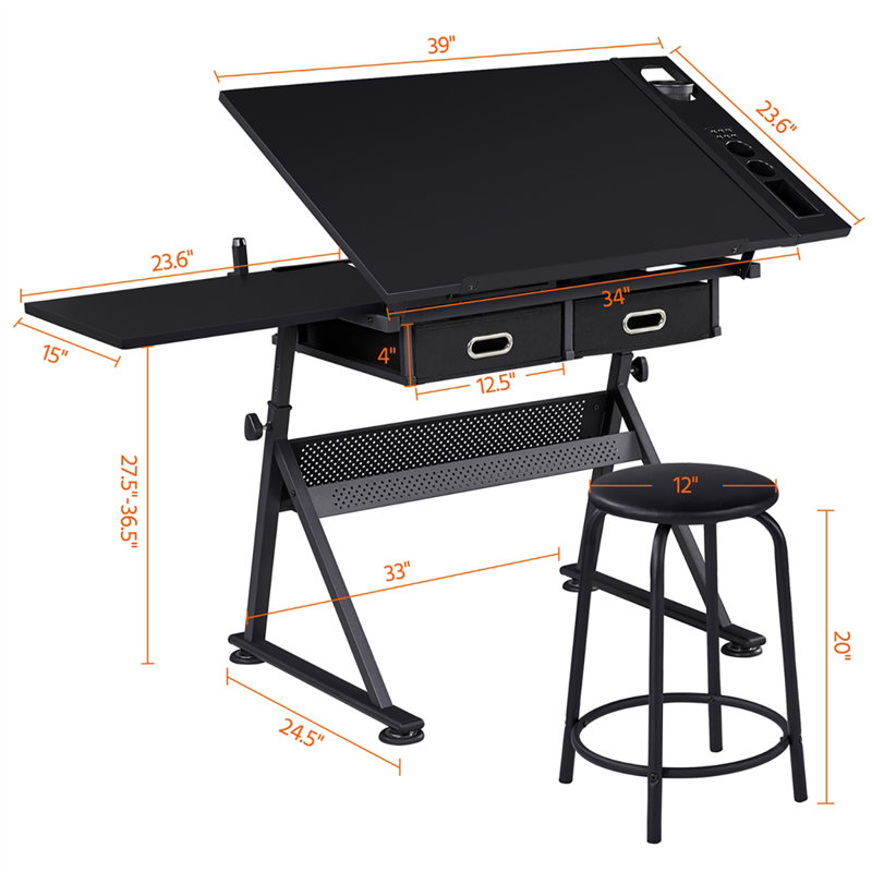 Emilee-Rose Adjustable Metal Base Drafting Table