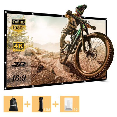 72inch Projector Screen Indoor Outdoor Portable Cinema Screen 16:9 Hd Anti-wrinkle Support Double Sided Projection-adhesive Hooks 12m Ropes And Bag -  NIERBO, PSC72WF