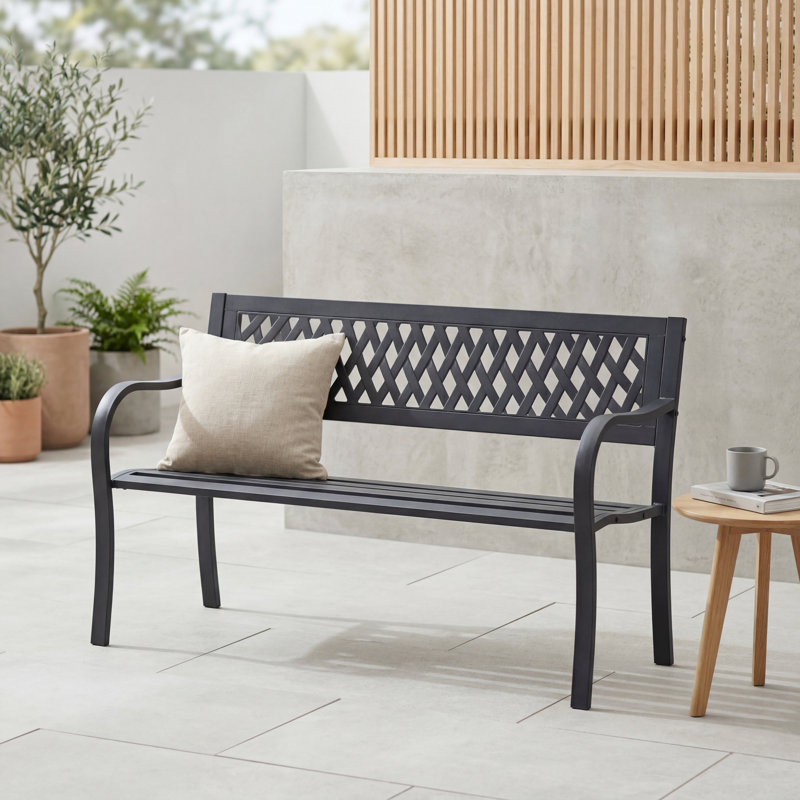 Minsky Steel Garden Bench Outdoor Seating Lattice Style Patio Bench For Garden Patio Balcony & Lawn