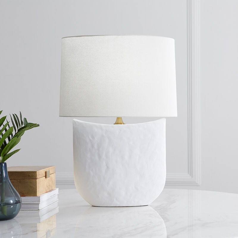 Matte White Ceramic Table Lamp with Linen Shade