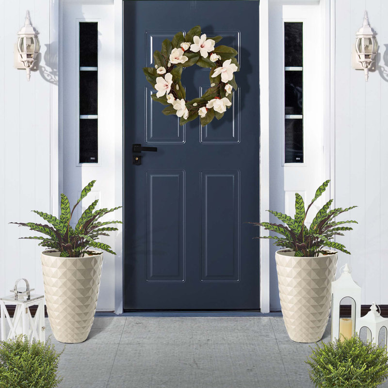 Set of 2 White Faux Ceramic Tall Floor Planters