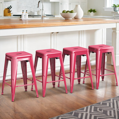 24 tabourets de bar en métal 24 po, tabourets de bar à hauteur de comptoir sans dossier avec structure en métal (ensemble de 4)