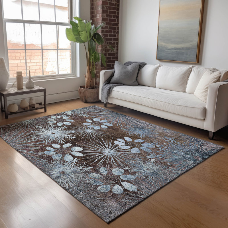 Tapis floral intérieur / extérieur lavable à la machine Kaczor ACN2225, Rectangle 9 pi x 12 pi