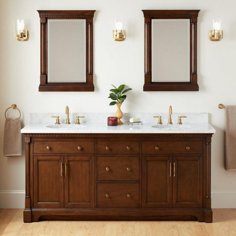 Claudia 72" Freestanding Mahogany Double Basin Vanity Set with Cabinet, Vanity Top, 38'' H x 72'' W x 22'' D, Carrara Marble
