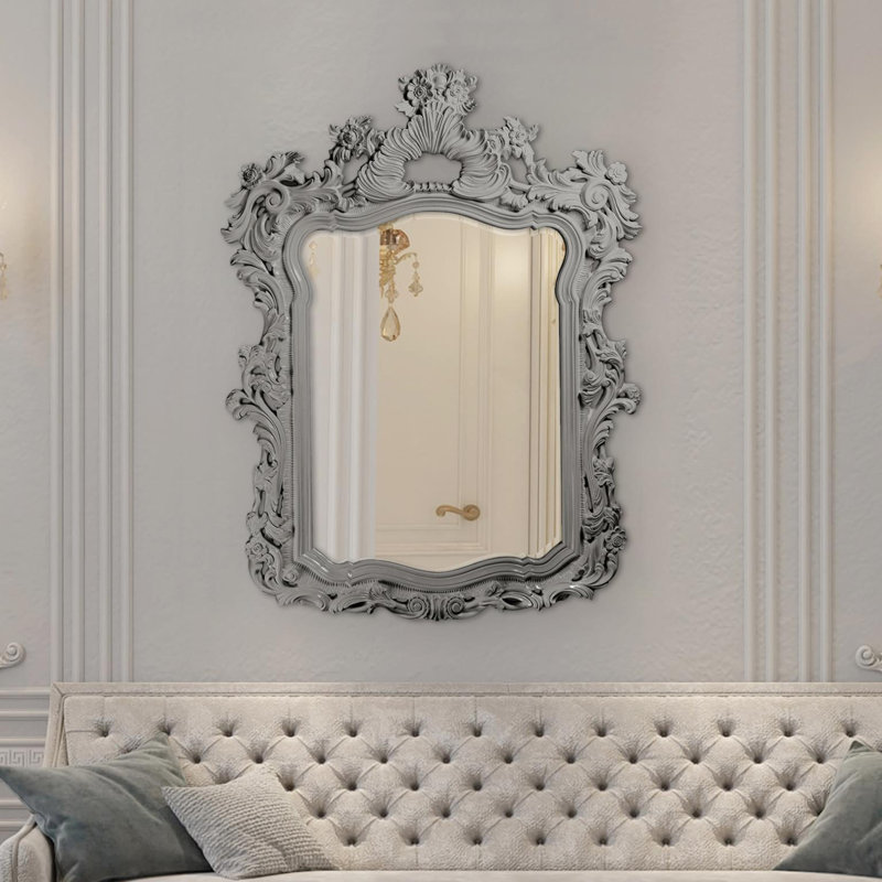 Cilegon Ornate Framed Wall and Vanity Mirror, Nickel