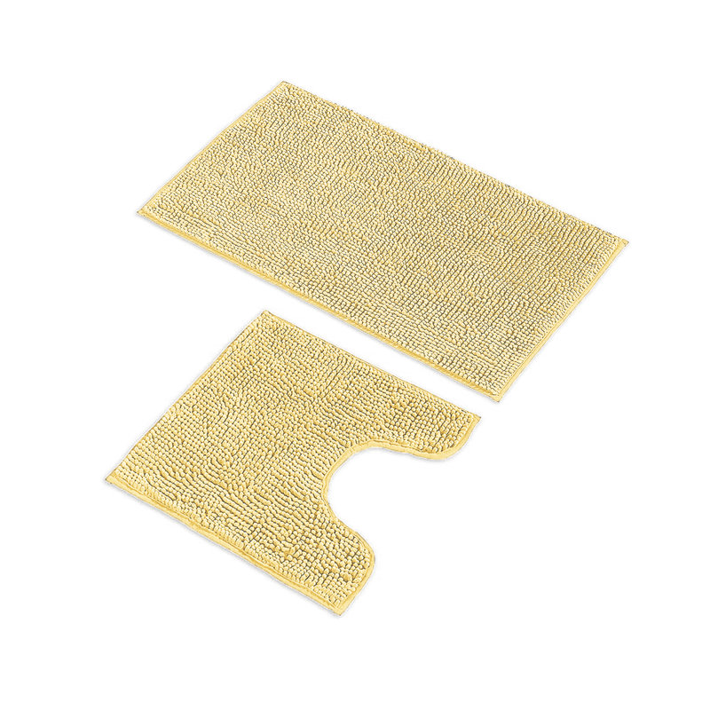 2 Piece Set Mustard Soft Cozy Plush Chenille Bath Mat Bathroom Rug, Yellow