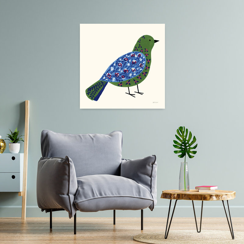 Art contemporain avec oiseaux en fleurs III, H 24 po x l 24 po