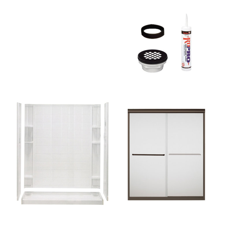 Cabine de douche rectangulaire encadrée coulissante avec base l 60 po x H 75,75 po Ensemble inclus
