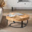 Table basse ronde moderne en bois sculpté avec pieds en métal pour le salon, le bureau et la réception-100683686