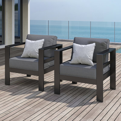 Fauteuils d'extérieur en aluminium avec coussins, ensemble de 2