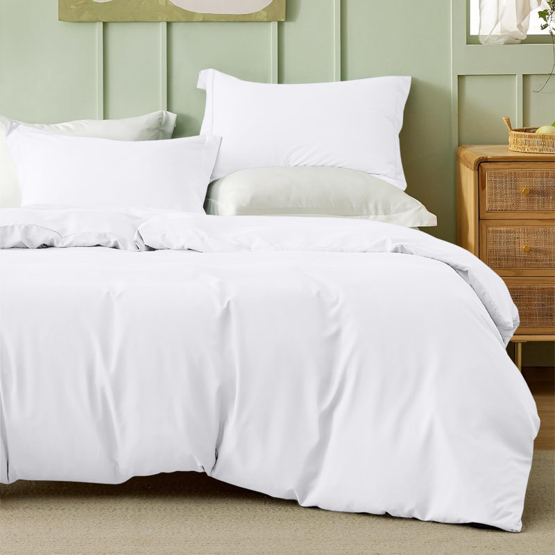 Onorino Luxury 4-Piece Dyed Duvet Set with Pillowcases or Fitted sheet (4 in 1), Double Duvet Cover Set, White