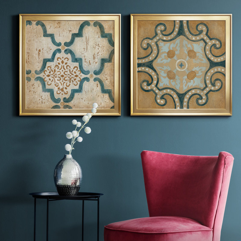 Villa Umbra I - ensemble de 2 peintures sur toile encadrées, Or, H 26,5 po x l 53 po x P 1,5 po