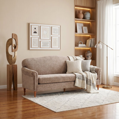 Bellamont Modern Neoclassical Chenille Sofa with Rolled Arms and Rubberwood Legs