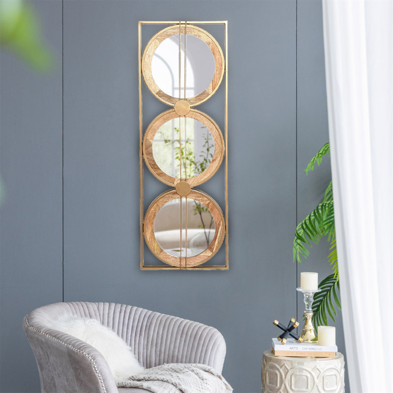 Miroir mural 3 pièces dans un cadre rectangulaire doré, décoration murale pour salon de chambre à coucher
