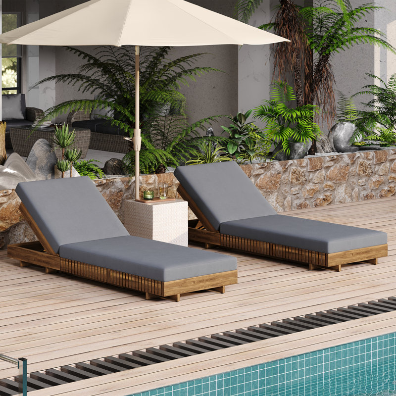 Chaise longue Branky Patio en bois d'acacia avec coussin et dossier réglable, Gris foncé