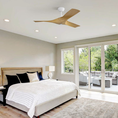 Ventilateur de plafond standard à 3 pales de 52 po avec télécommande Kemp - blanc et beige