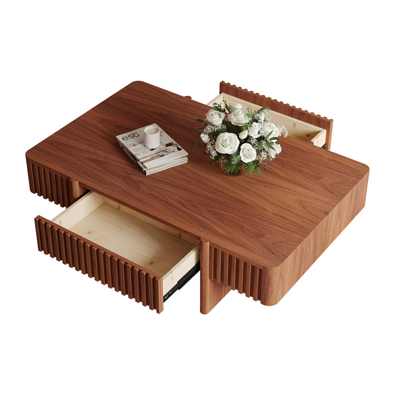 42" Modern Wooden Coffee Table with Storage, Rectangular Center Table for Living Room