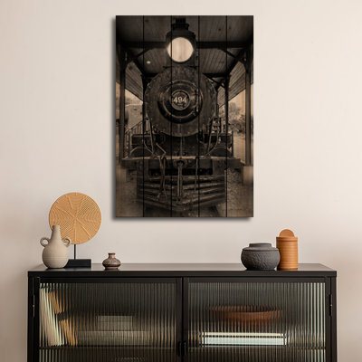 Reproduction d'art mural en bois - train rétro I BW par Debra Van Swearingen