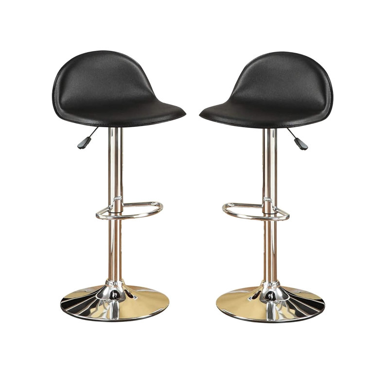 Modern Black Stool With Adjustable Height And Faux Leather Upholstery Base For Dining Room