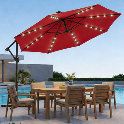 10 ft. Solar LED Patio Offset Umbrella Outdoor Cantilever Umbrella