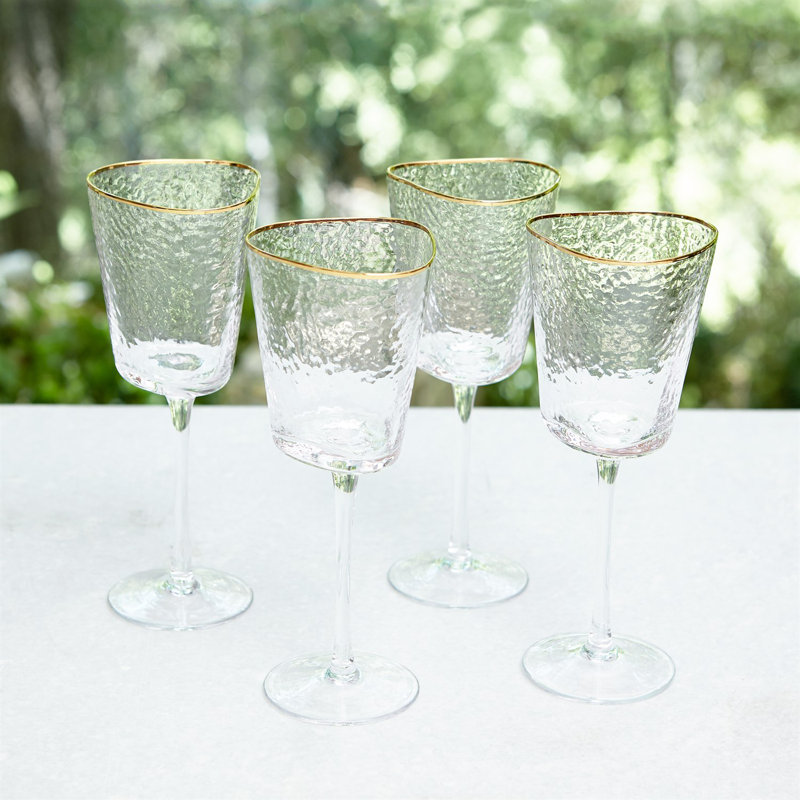 Hammered Wine Glass-Clear w/Gold Rim