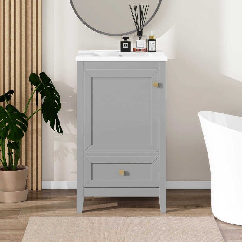 20 Inch Bathroom Vanity With Sink, Solid Wood Bathroom Sink Vanity Cabinet With Drawer, Storage Rack And Soft Closing Door