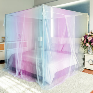 Colorful Square Top Mosquito Net Elegant Rainbow Mosquito Net Large Bed Canopy With Drawstring Closure, For Outdoor & Indoor, 84.6X82.6X86.6In
