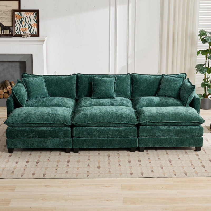 Canapé-lit modulaire avec canapé-lit surdimensionné Schmucker, Chenille verte, H 33 po x l 113,8 po x P 35 po