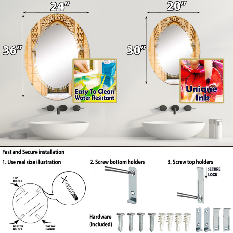 Miroir de salle de bain ovale mural, 30 po x 20 po