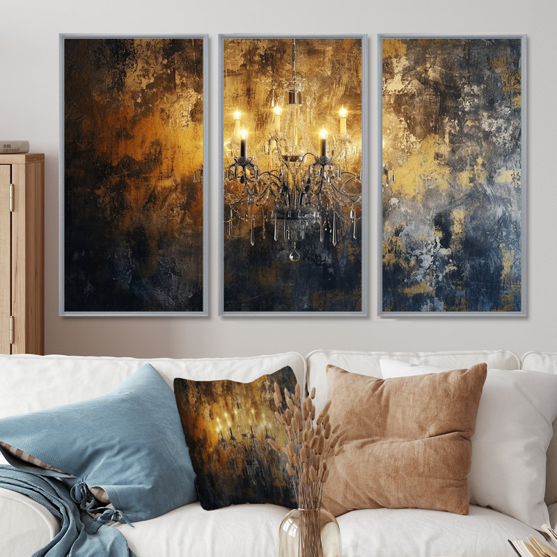 Athenais - Ensemble de salon mural lustre glamour, H 40 po x l 60 po x P 1 po, Encadrement argenté
