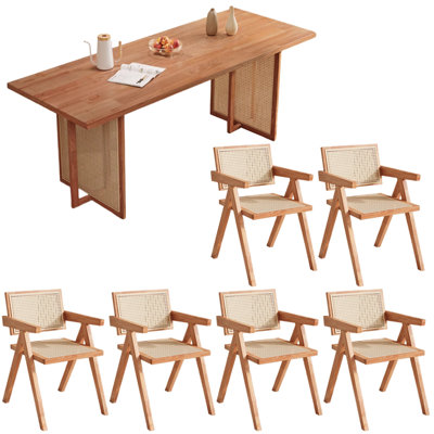 Ensemble de table de salle à manger simple en rotin d'hévéa simple et durable