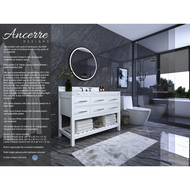 Elizabeth 48'' W Single Vanity, White/Brushed Nickel, Carrara White Marble