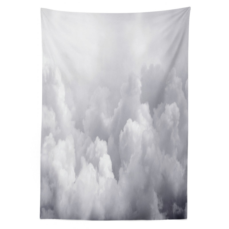 Grey Tablecloth, Dark Ominous Clouds In Gothic Style Digital Art Print Dramatic Moody Sky Stormy Weather, Rectangular Table Cover For Dining Room Kitchen Decor, 52" X 70", Grey