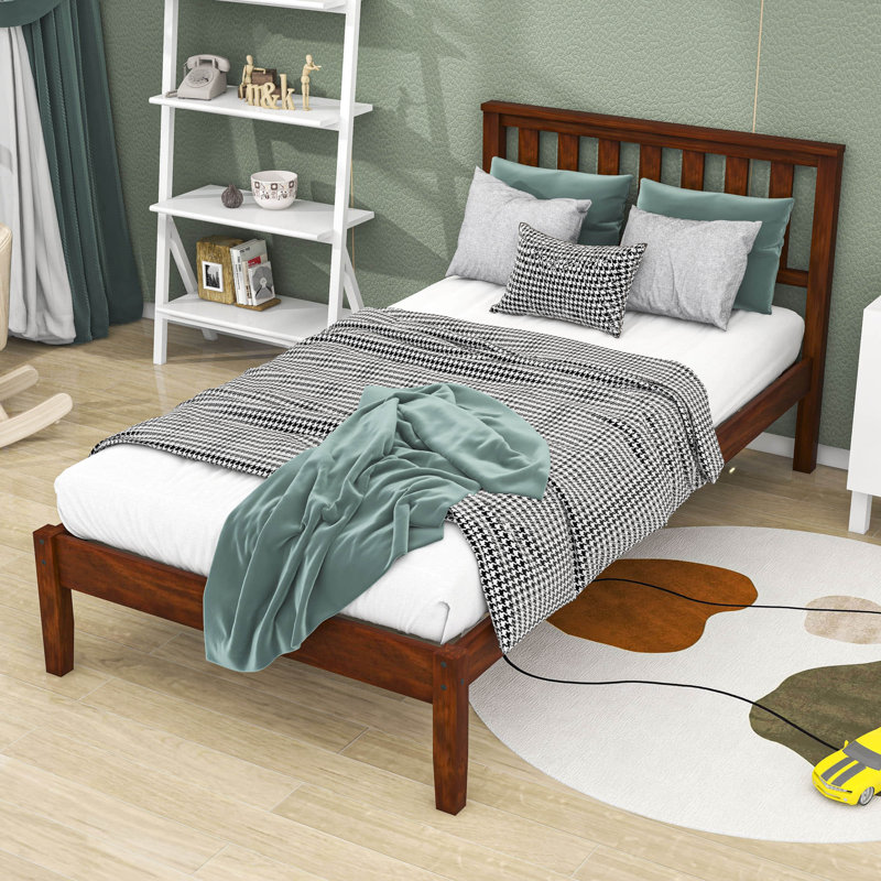Lit plateforme simple en bois avec tête de lit, Noyers