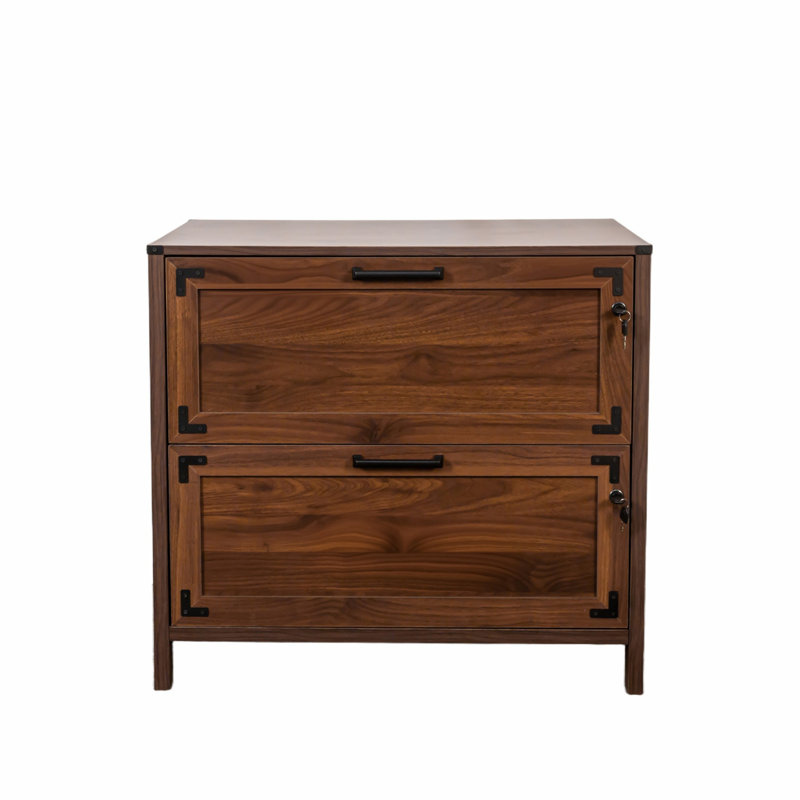 Farmhouse File Cabinet With 2 Drawers, Filing Cabinet With Lock For Home Office, Walnut