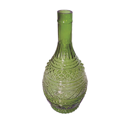 Emerald Hand-Blown Embossed Glass Vase