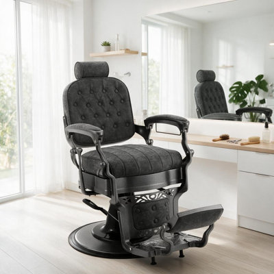 Retro PU leather Barber Chair with Hair Dryer Rack,Heavy-duty Hydraulic Salon Chair with Adjustable Height