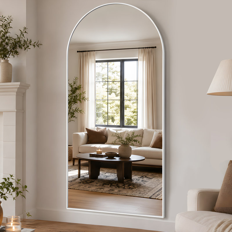 Oversized Arch Floor Mirror with Stand, Wall Mirror, 88" x 44", White