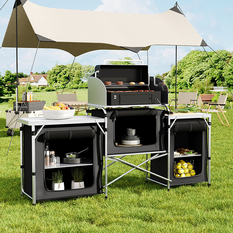 Rectangular Outdoor Camping Table, White/Black