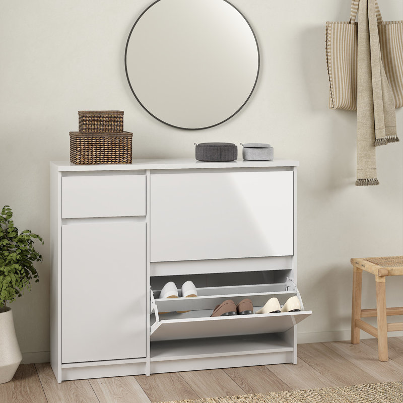 Aveon 12 Pair Shoe Storage Cabinet, White High Gloss