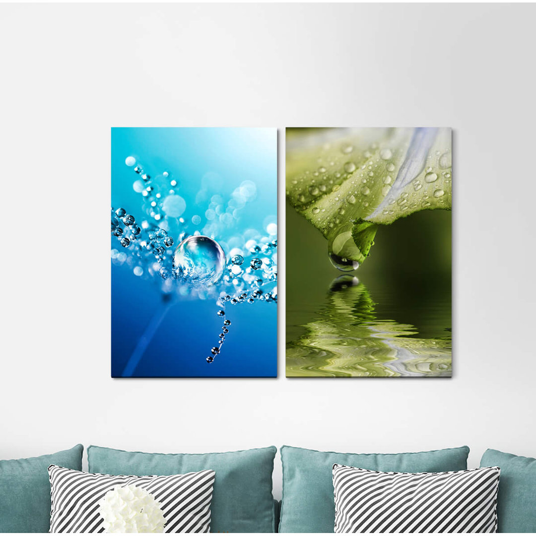 2-tlg. Leinwandbilder-Set - Grafikdruck „Blades of Grass Meadow Spring Green Plant”