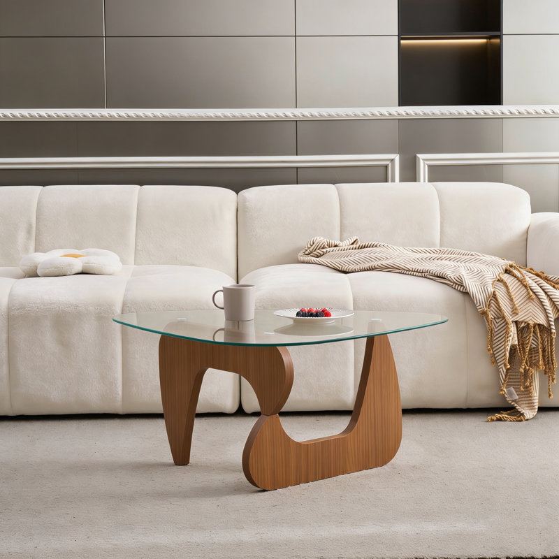 Petite table basse en verre trempé de style campagnard, table centrale de salon en bois de style médiéval moderne, brun