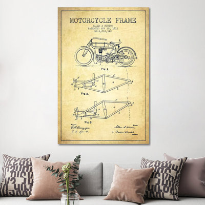 Allen A. Horton Motorcycle Frame Patent Sketch (Vintage) 1 Piece Wrapped Canvas Wall Art