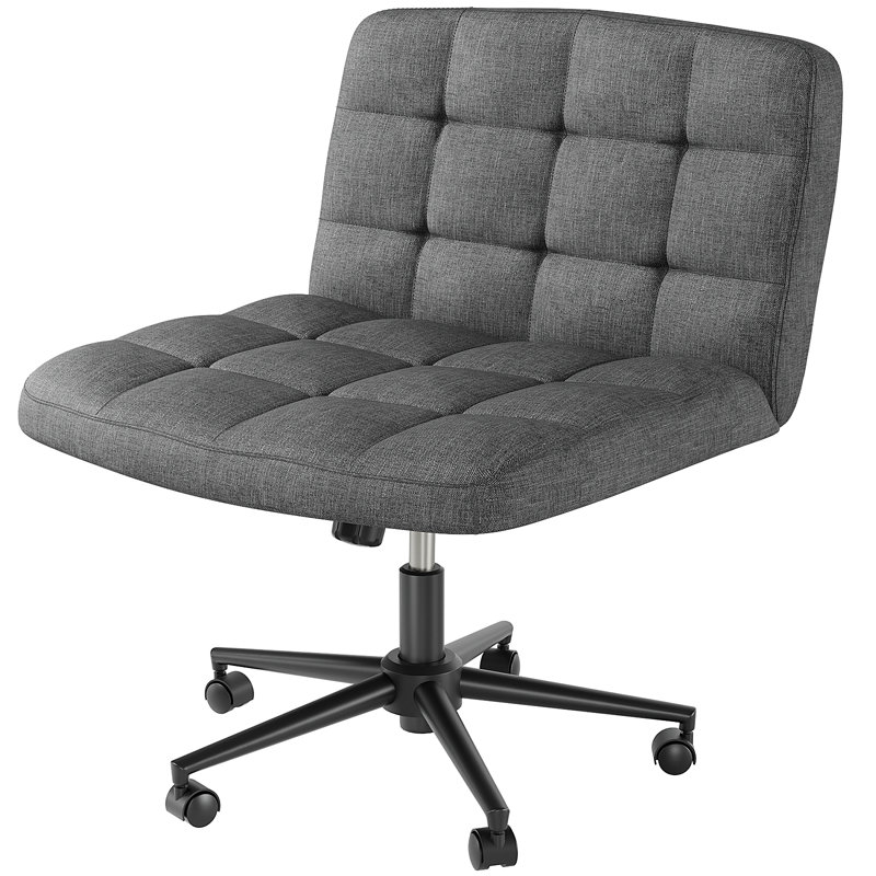 Swivel Criss Cross Legged Chair With Wheels, Armless Home Office Chair With Comfy Wide Cushion, Height Adjustable For Desk, Vanity, Bedroom, Linen, Gray