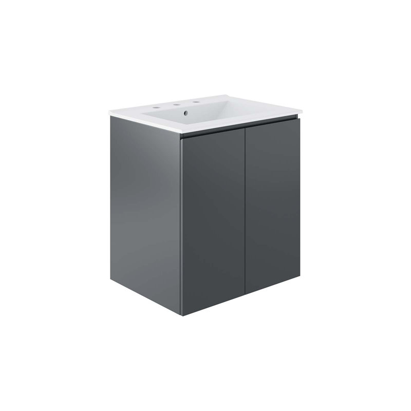 24" Wall-Mount Bathroom Vanity In White White, Grey, White