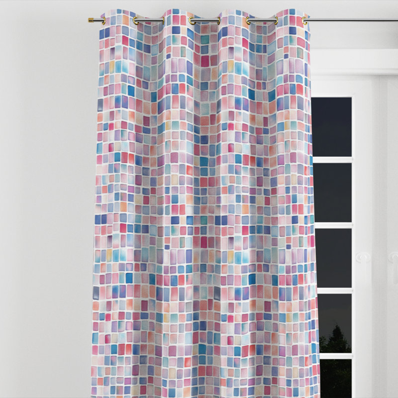 Rideaux géométriques pour enfants pour chambre à coucher - Rideau à œillets Patchwork Tiny Tiles - 1 panneau, Œillets dorés
