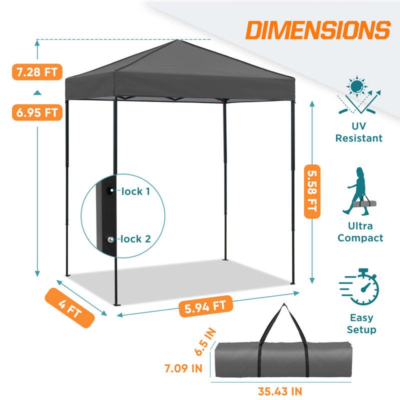 6x4 Canopy Tent, Heavy Duty Pop up Canopy with Carry Bag, Dark Gray