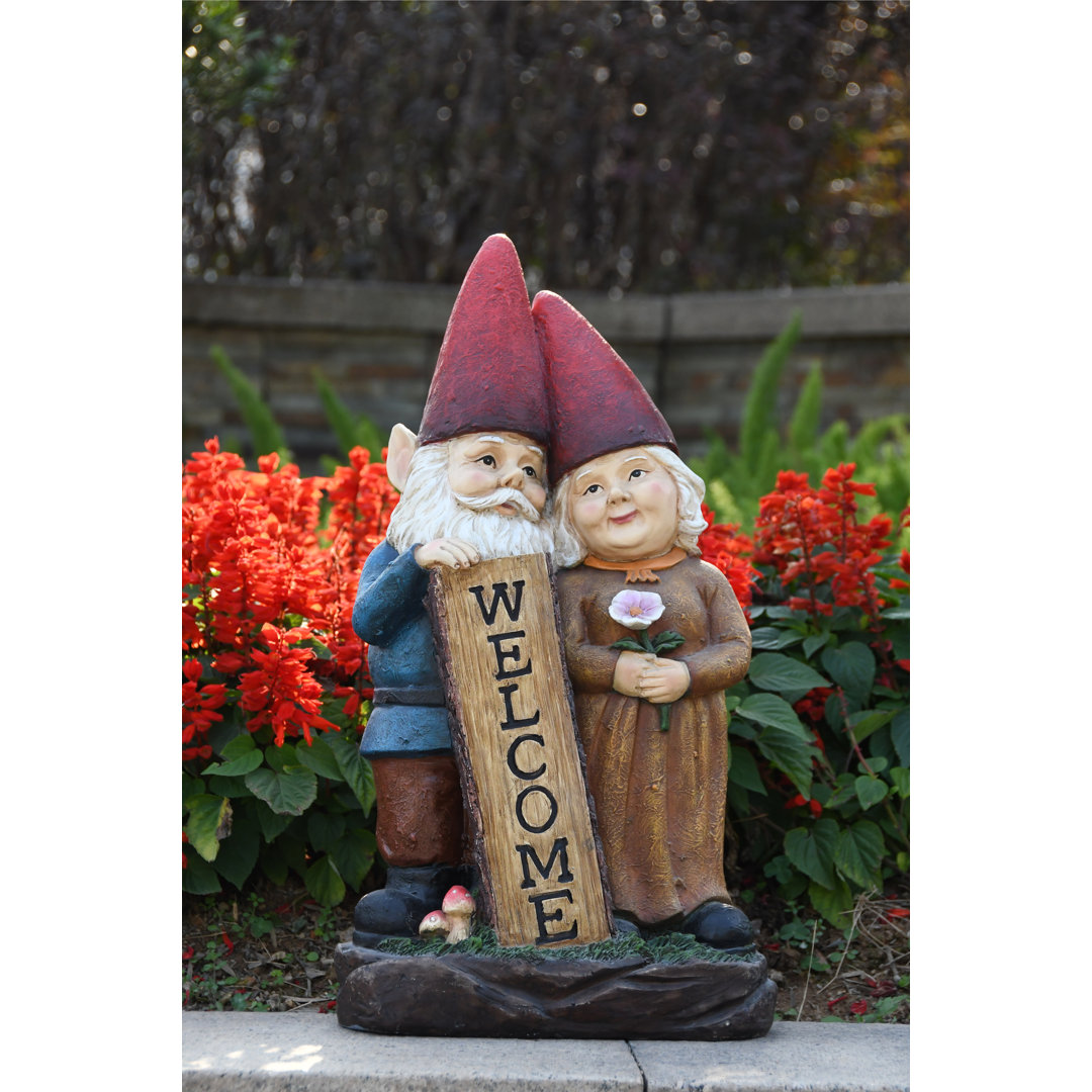 Robert & Sofia Standing Gnome Couple with Welcome Sign Hi-Line Gift Ltd.
