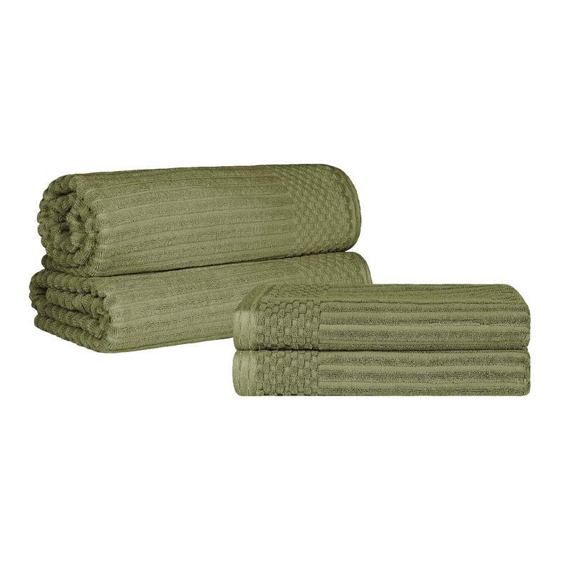 Ribbed Cotton Absorbent Heavy Weight 2 Pc Bath Sheet and 2 Pc Bath Towel Set, Sage